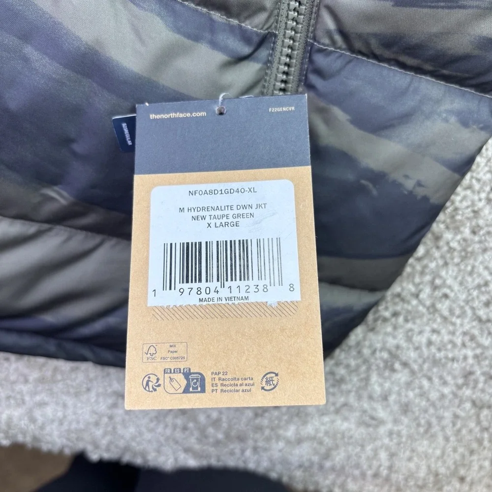 The North Face Men's Size XL Hydrenalite 600 Down Jacket Taupe Green Camo NWT